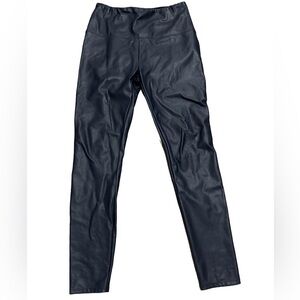 Lysse Navy Faux Leather Tummy Control Shaping Skinny Pull On Pants. Medium